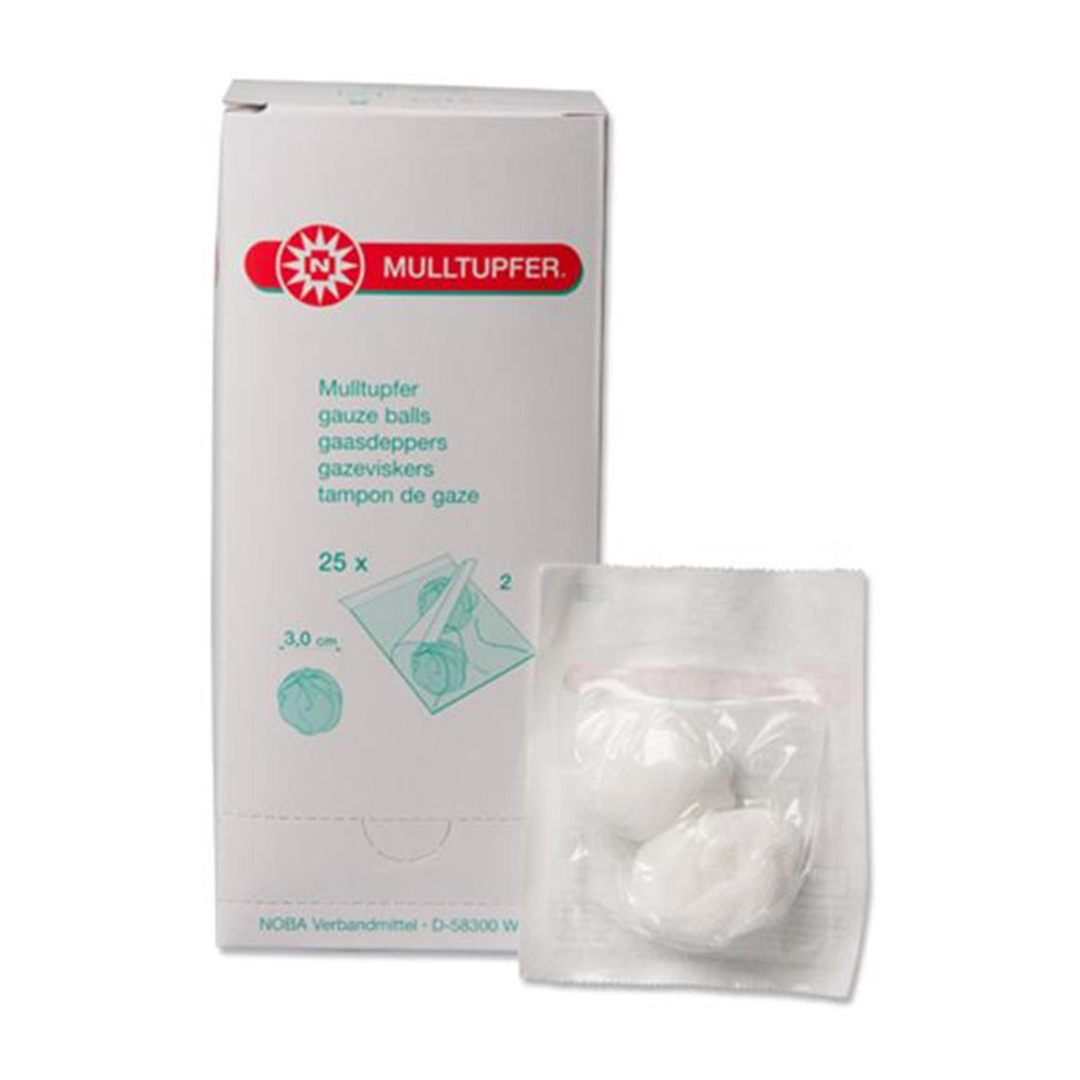 NOBA Mulltupfer steril pflaumengross Ø 3,0 cm 25 x 2 Stück