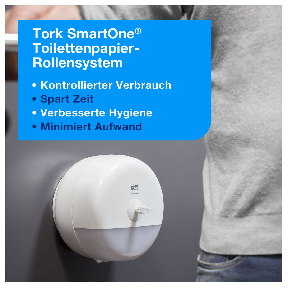 Tork SmartOne Toilettenpapierspender T8, robust mit Diebstahlschutz und Einzelblattausgabe – Ansicht 3