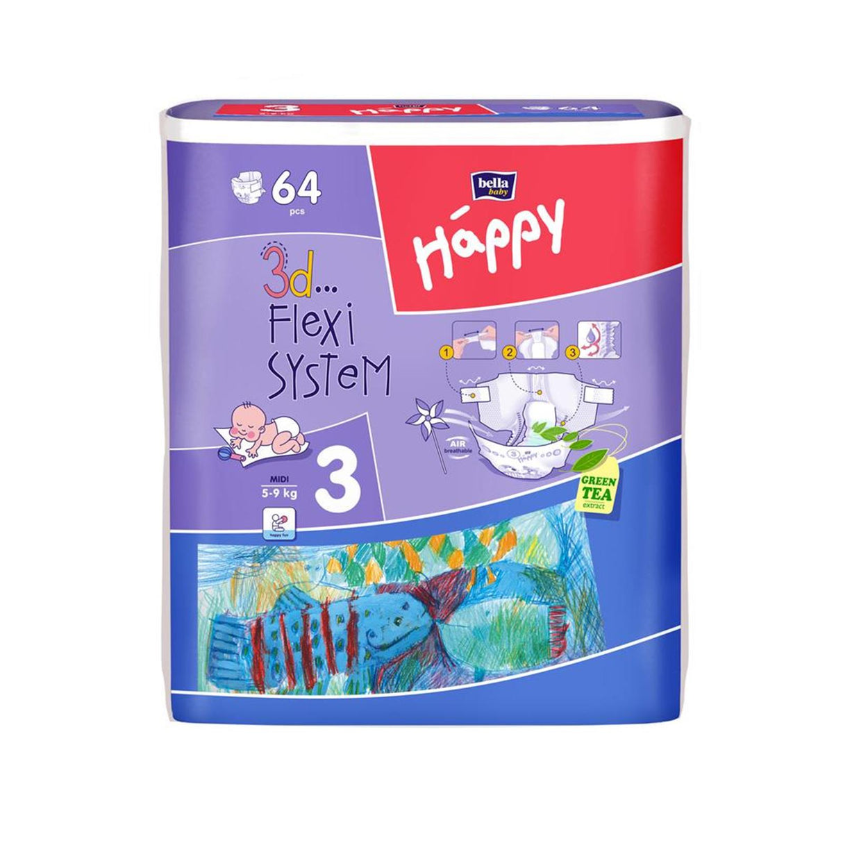 TZMO Bella Happy Babywindeln Midi 5-9 Kg 52 Stück