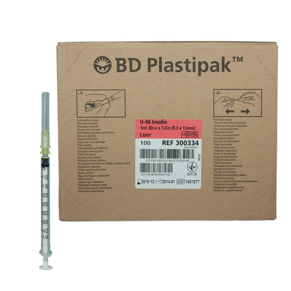 BD Plastipak™ Insulinspritzen 120 Spritzen mit Kanüle 1 ml U40