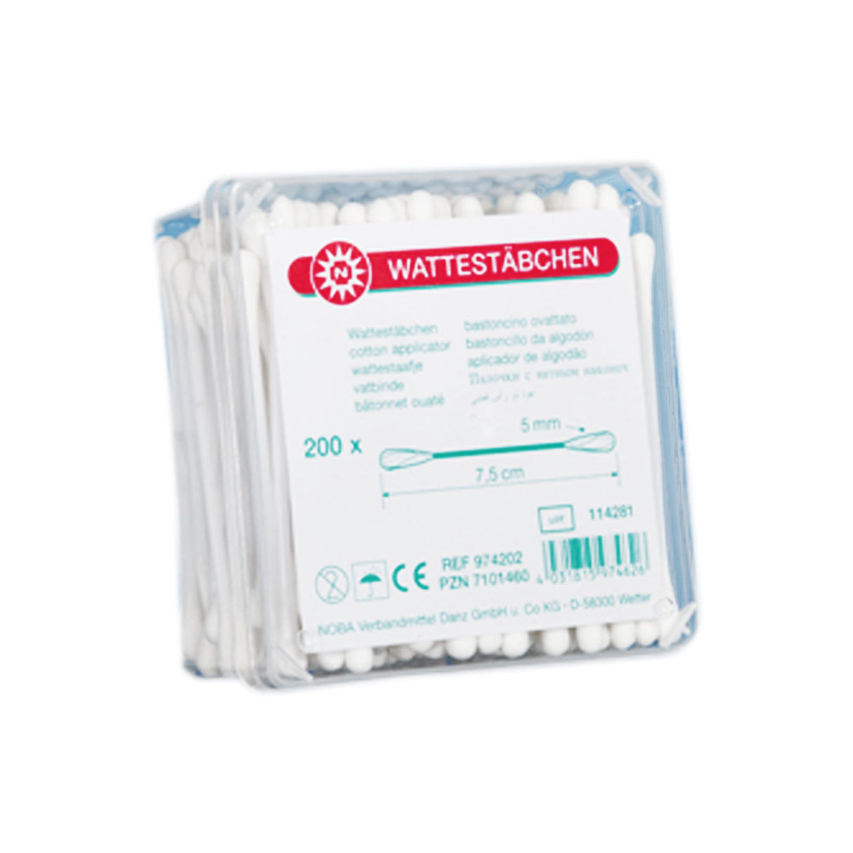 NOBA Wattestäbchen 100 Stück 7,5 cm x 5 mm