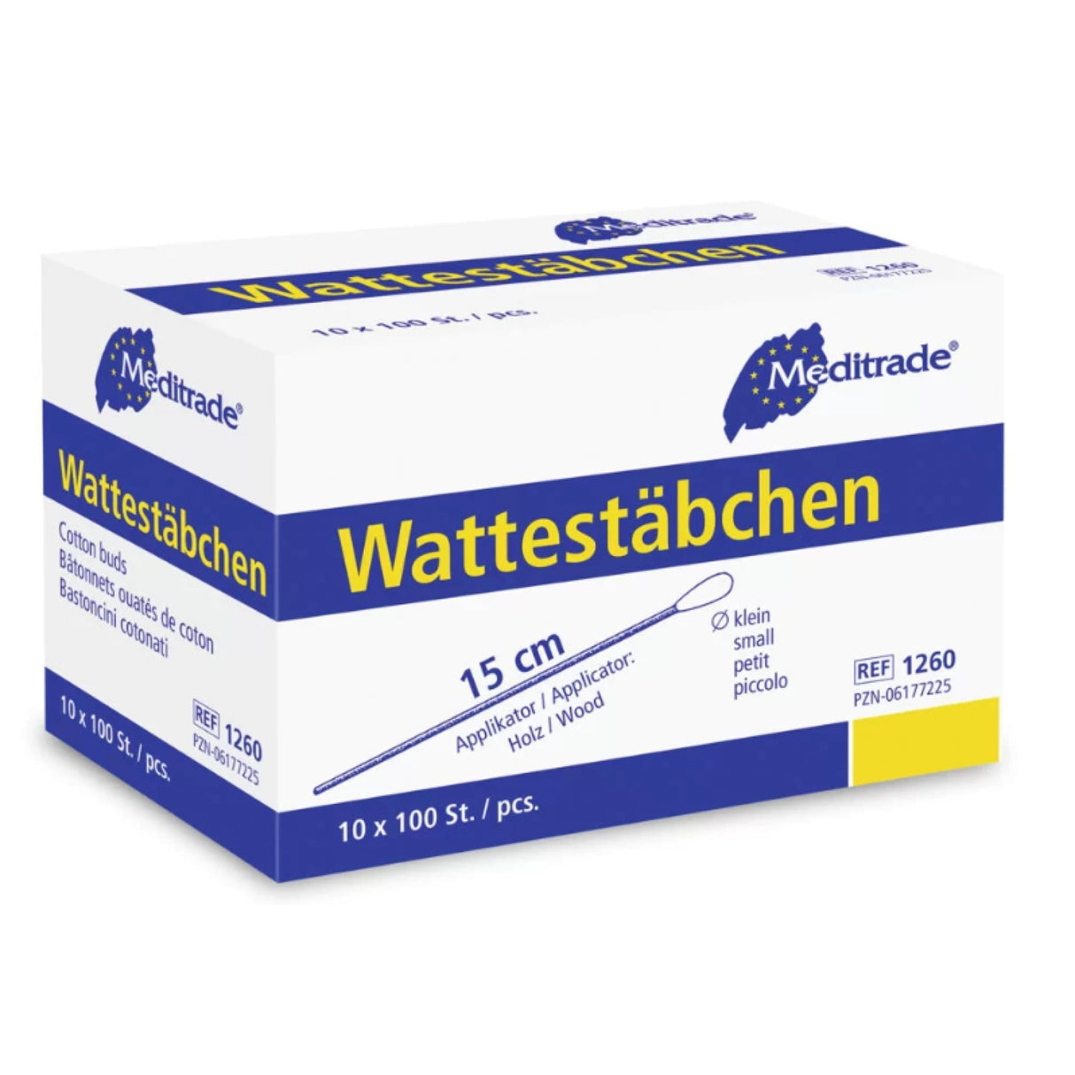 Meditrade Wattestäbchen, unsteril – aus Holz oder Kunststoff, verschiedene Kopfgrößen