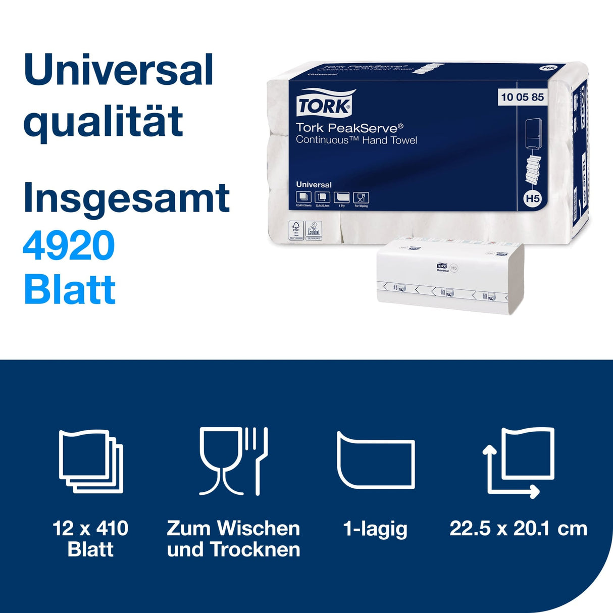 Tork PeakServe Endlos Papierhandtücher, 1-lagig, weiß, H5 – Ansicht 2