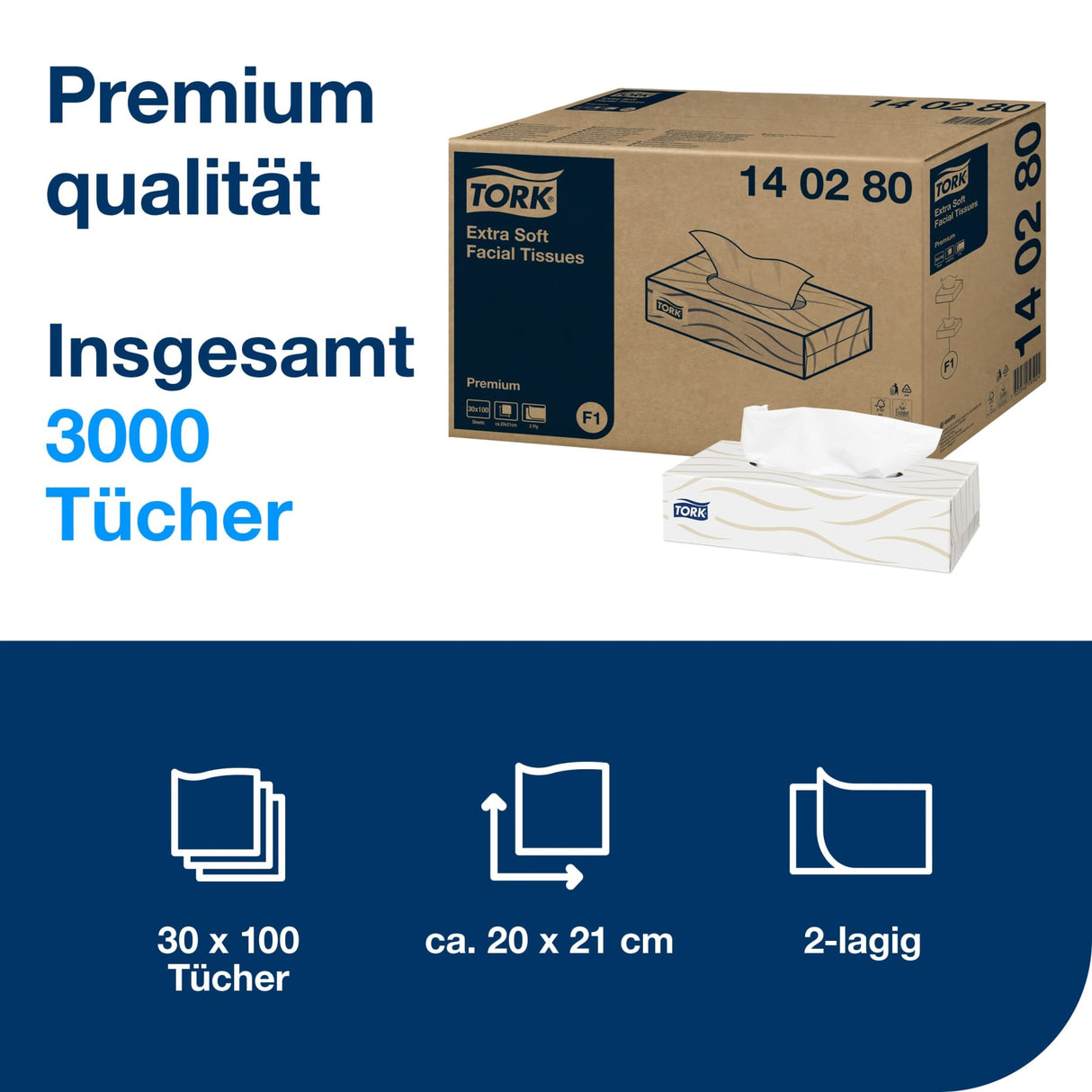 Tork Extra weiche Kosmetiktücher, 2-lagig, weiß, F1 – Ansicht 2