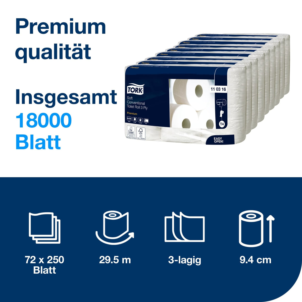 Tork Premium Kleinrollen Toilettenpapier T4, 3-lagig, weiß – Ansicht 2