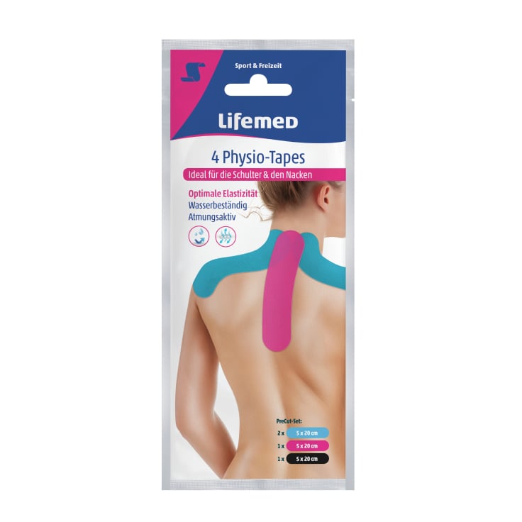 Lifemed Physio Tapes Schulter & Nacken - 1 Set = 2 x blau, 1 x pink, 1 x schwarz