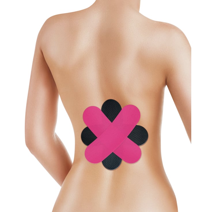 Lifemed Unterer Rücken Physio Tapes – 1 Set = 4 x pink und 4 x schwarz
