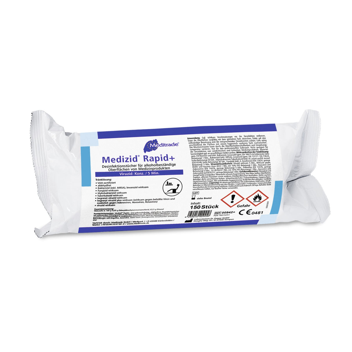 Meditrade Medizid Rapid+ Desinfektionstücher – gebrauchsfertig, aldehydfrei, VAH-zertifiziert