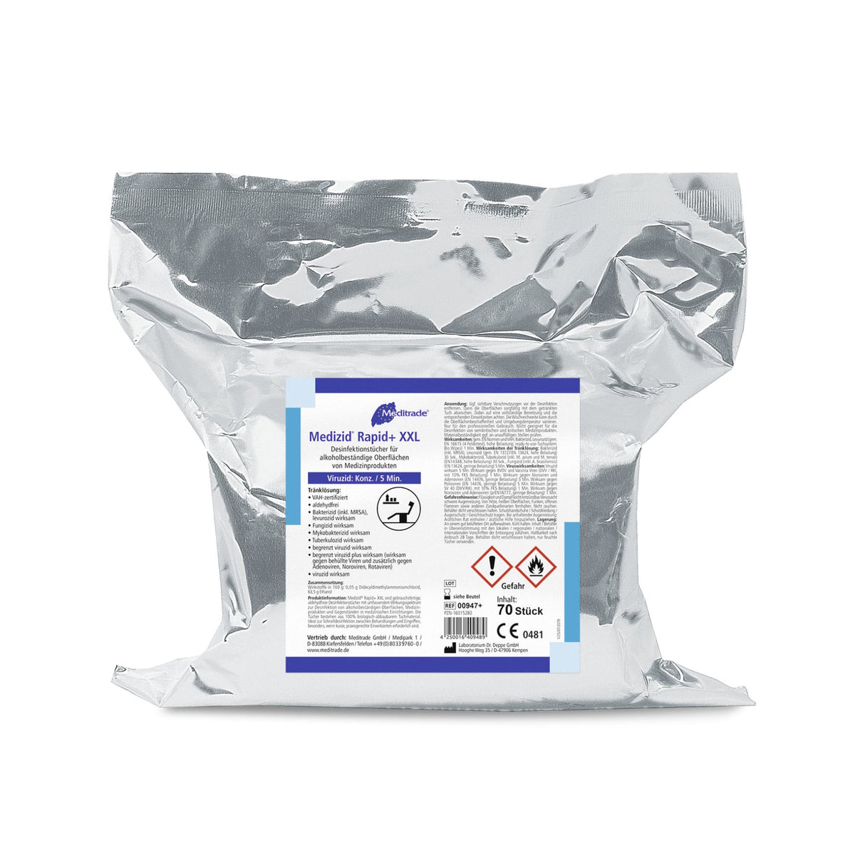 Meditrade Medizid Rapid+ Desinfektionstücher – gebrauchsfertig, aldehydfrei, VAH-zertifiziert