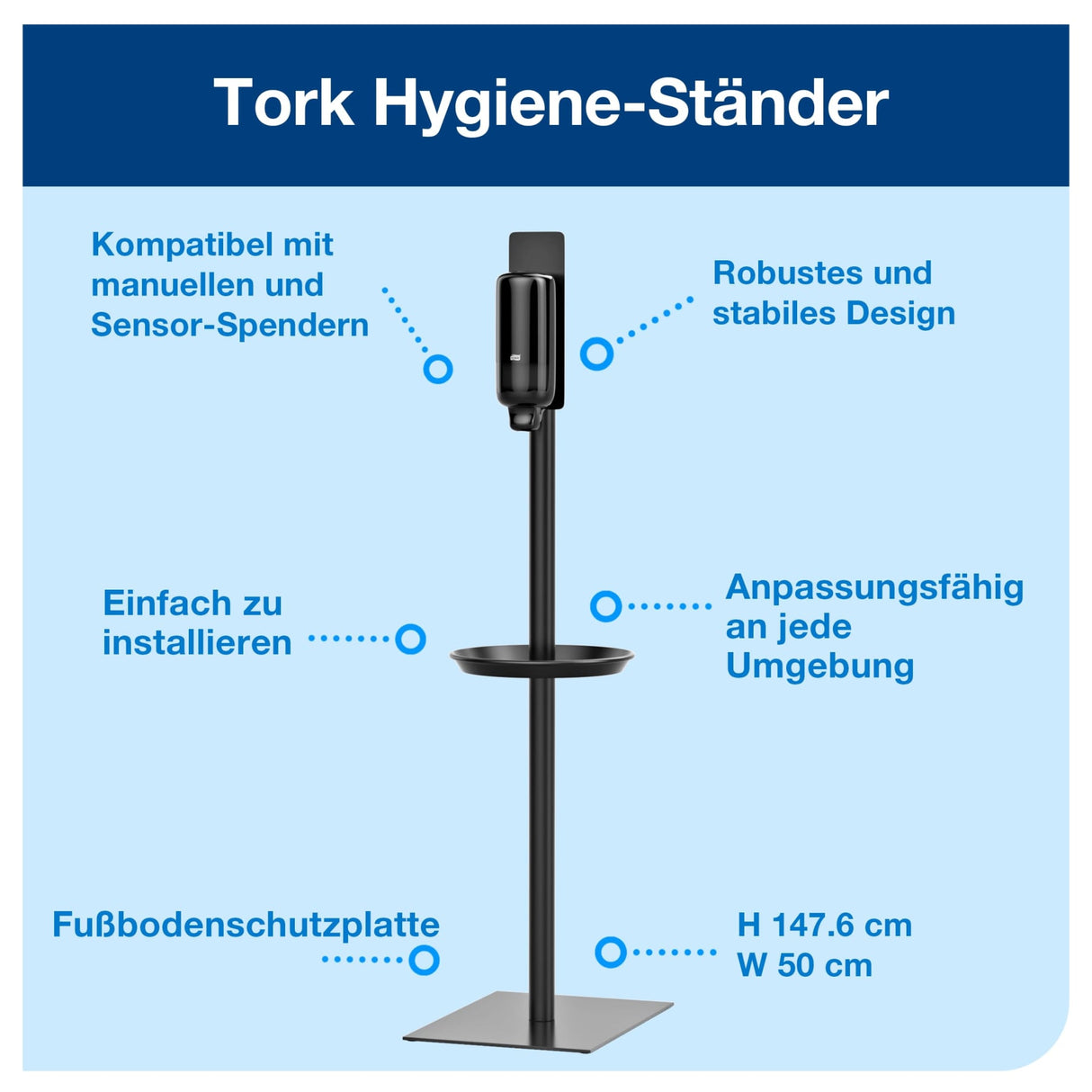 Tork Desinfektionssäule für Händedesinfektion, freistehend, schwarz, S1 – Ansicht 6