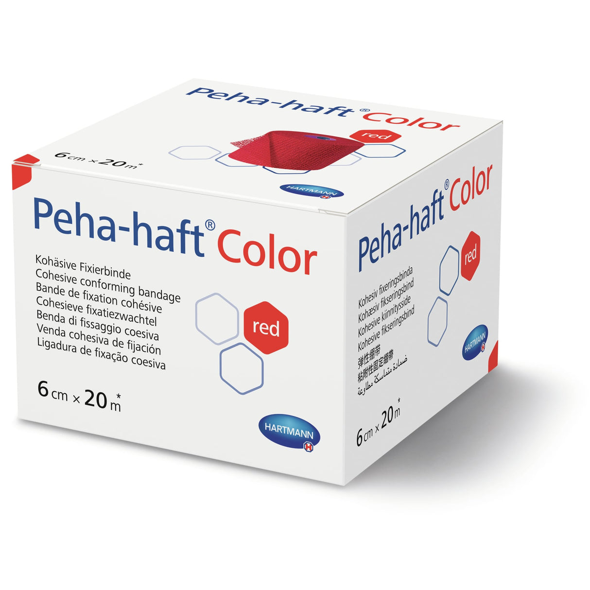 Hartmann Peha-haft kohäsive Fixierbinde 6 cm x 20 m, rot – Karton (24 Packungen à 1 Rolle)