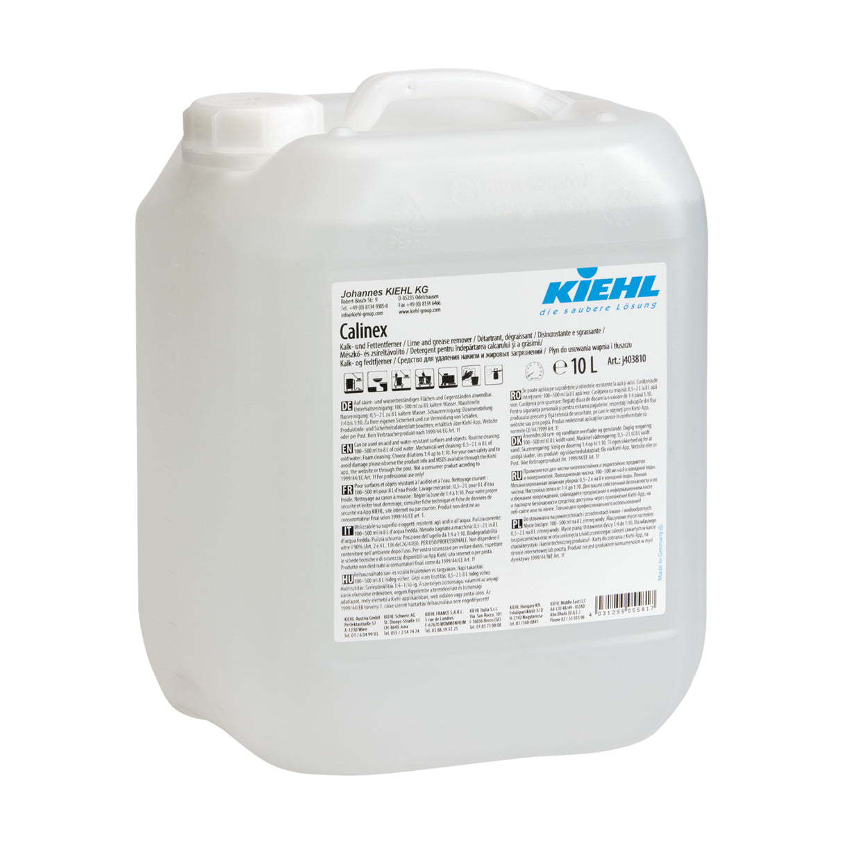 Kiehl Calinex Kalk- und Fettentferner, duftstofffrei – 10 Liter - Kanister