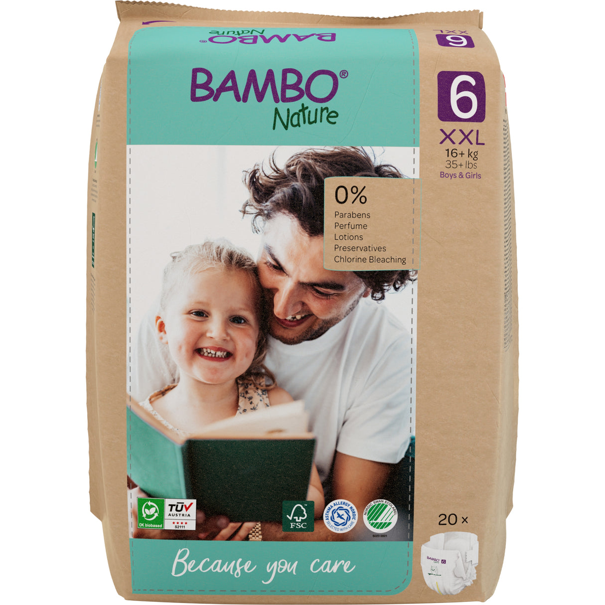 Bambo Nature Windeln, atmungsaktiv – Größe 6 (16+ kg) – Packung = 20 Windeln