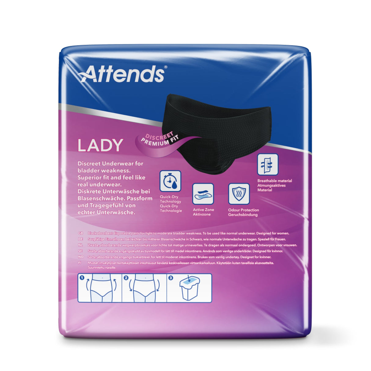 Attends Lady Descreet Underwear 3 Inkontinenzhosen, schwarz – diskret für Damen – Ansicht 3