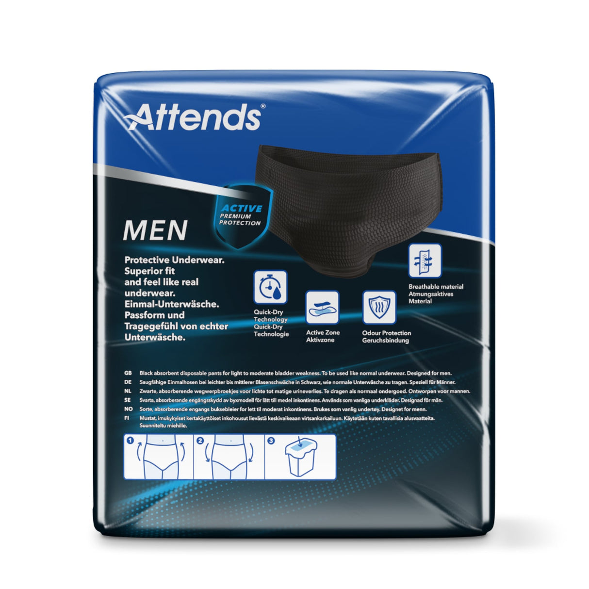 Attends Men Protective Underwear 3 Inkontinenzhosen, schwarz – diskret für Herren – Ansicht 3