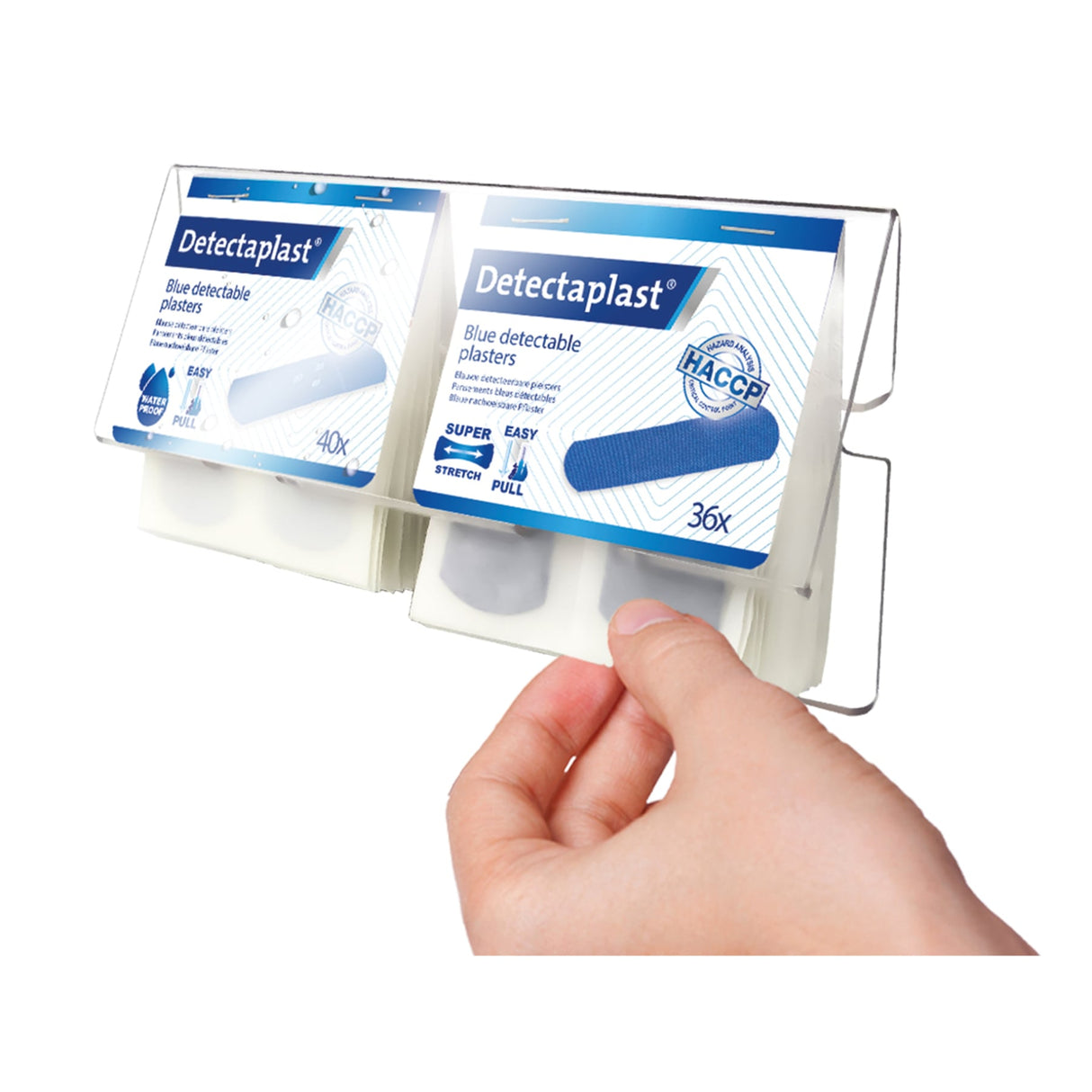 Detectaplast Tear & Wear Universal Pflasterspender, 3-teilig – Acryl, inkl. 2 Pflasterpackungen – Ansicht 2