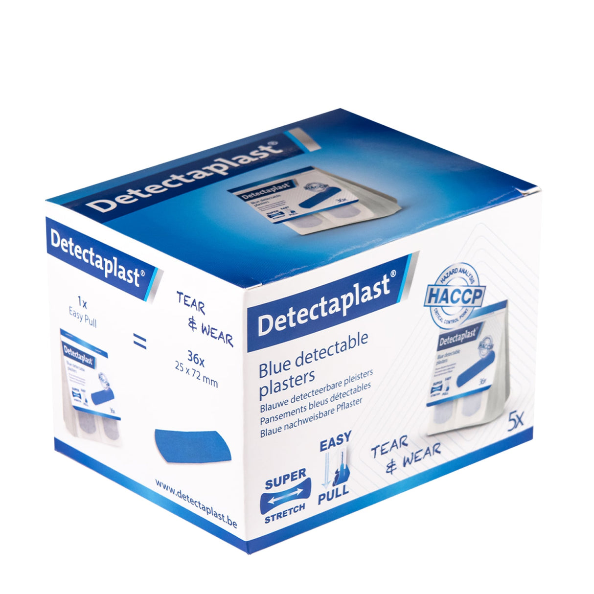 Detectaplast Tear & Wear Easy Pull Elastic Pflaster, blau – elastisch und detektierbar, für Spender