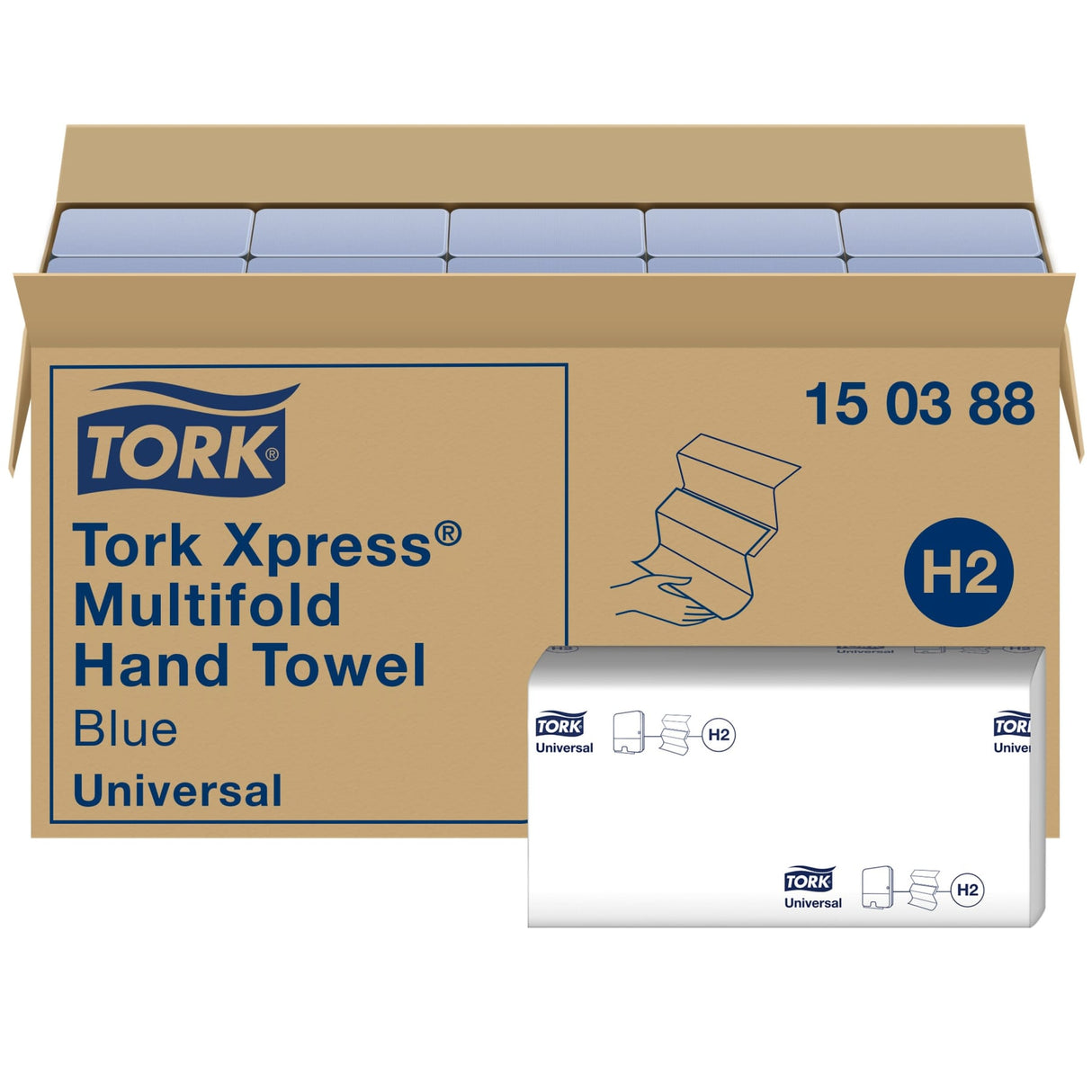Tork Xpress Multifold Papierhandtücher, 2-lagig, blau, H2 – 23,4 x 21,3 cm