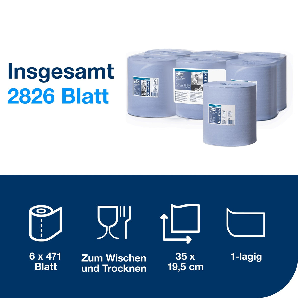 Tork Papierwischtücher Premium M2, 1-lagig, blau – Ansicht 5