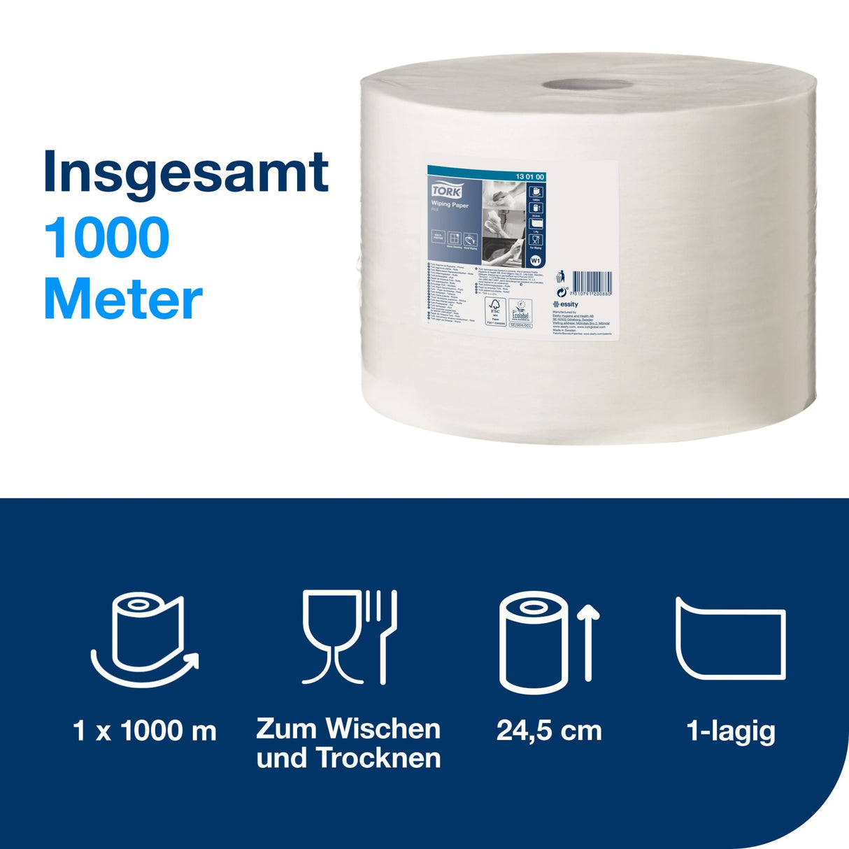 Tork Papierwischtücher W1, 1-lagig, weiß – Ansicht 3