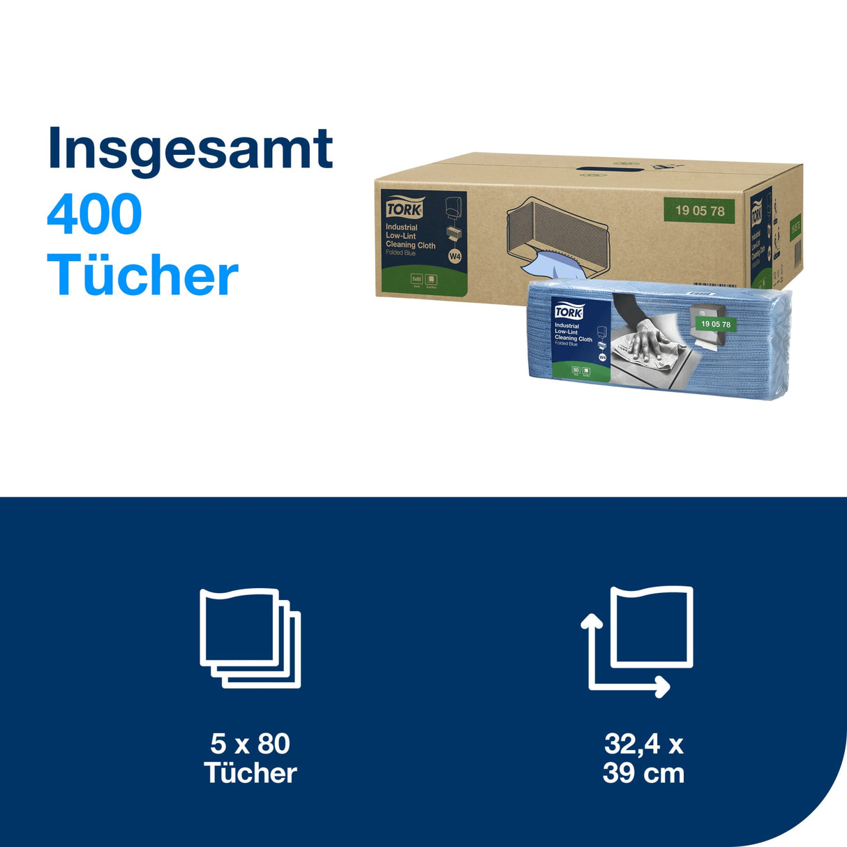 Tork Industrie Reinigungstücher W4, 1-lagig, blau – Ansicht 2
