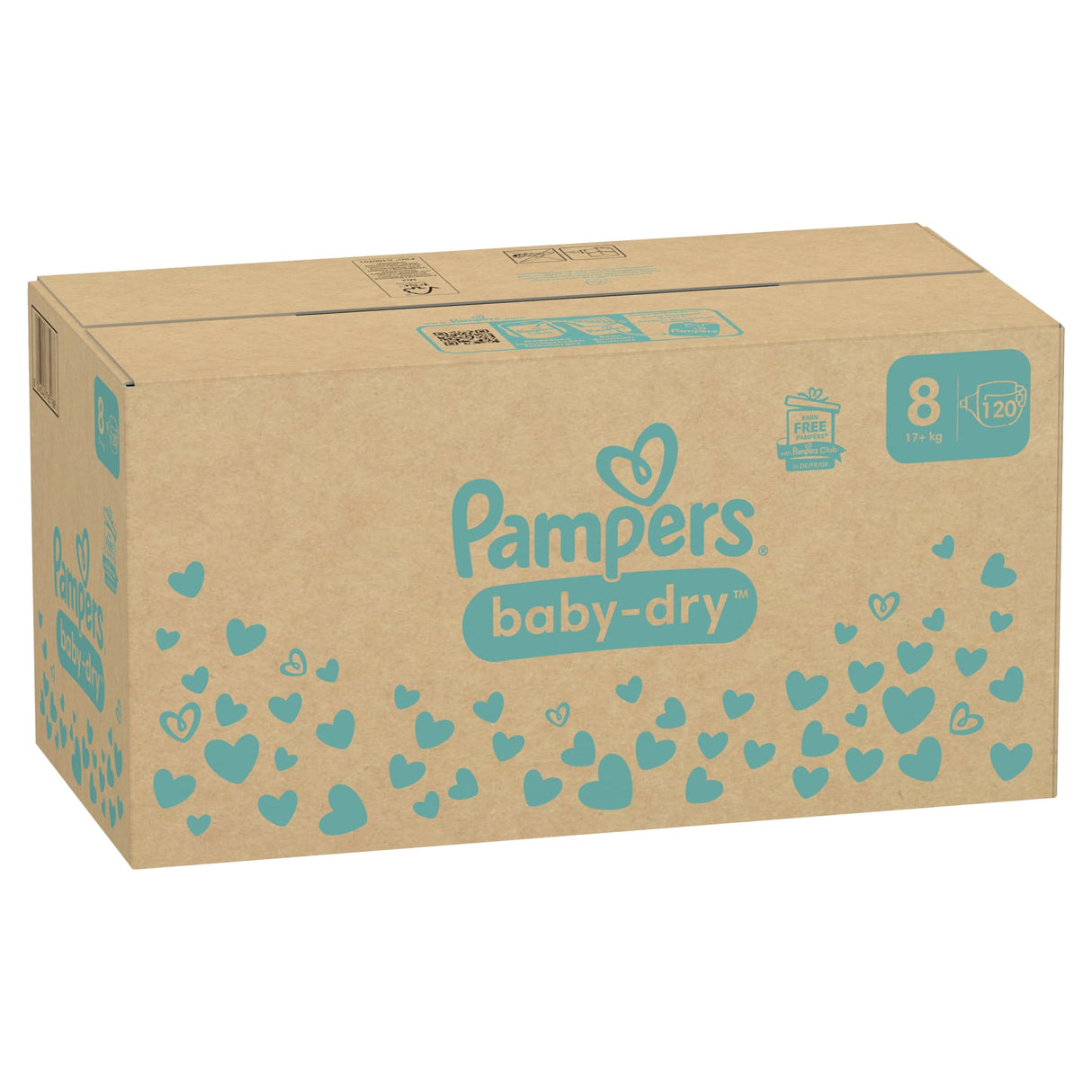 Pampers Baby Dry Windeln Größe 8 Extra Large, ab 17 kg – doppeltes Sicherheitsbändchen