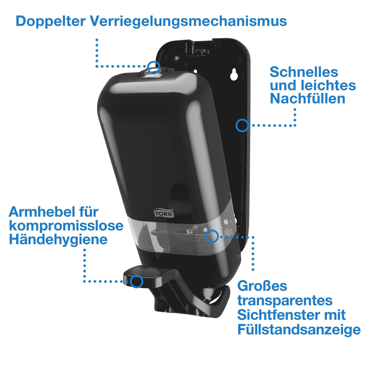 Tork Seifen- und Desinfektionsmittelspender mit Armhebel S4, aus Kunststoff – Ansicht 5