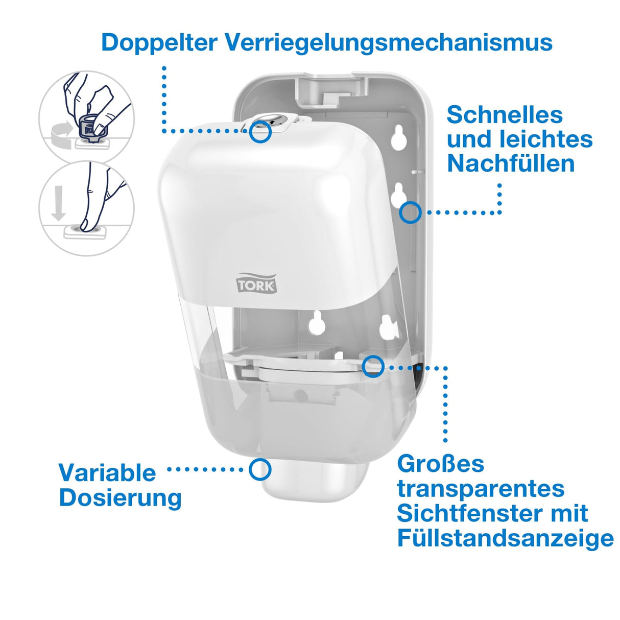 Tork Mini Seifen- und Desinfektionsmittelspender S5, mit Sichtfenster – Ansicht 4