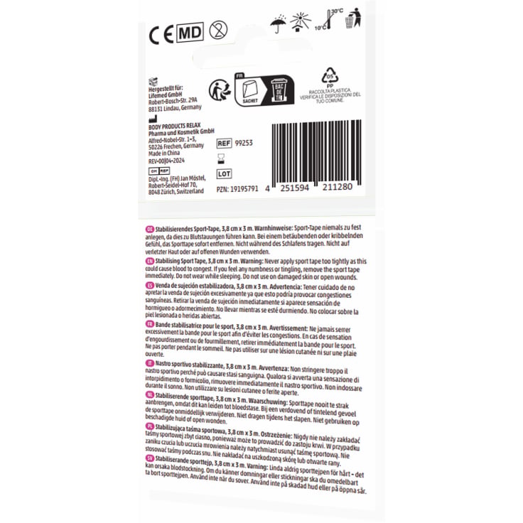 Lifemed Sport Tape stabilisierend Gelenke Muskeln Bänder - 3 m x 3,8 cm