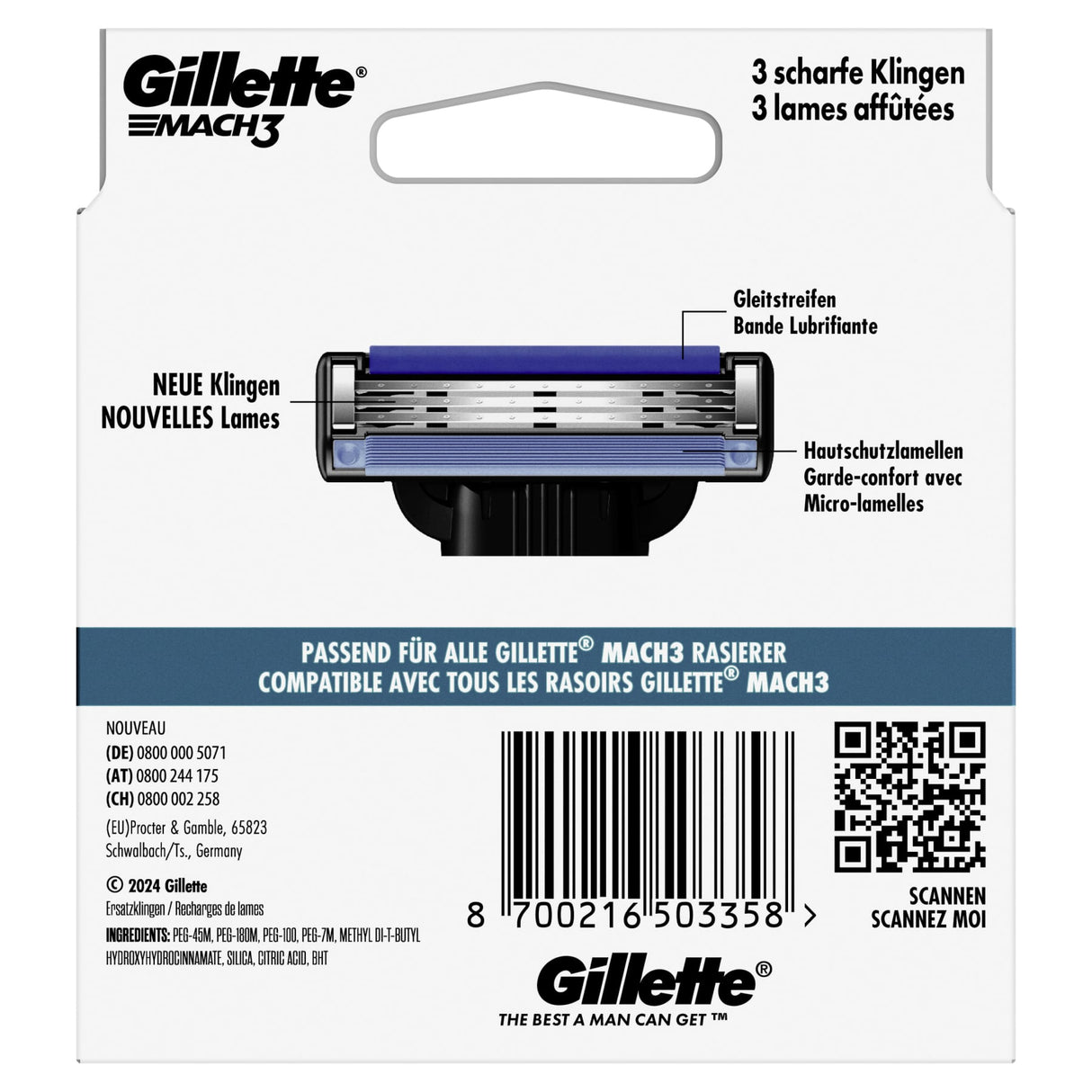 Gillette Mach3 Rasierklingen mit Gleitstreifen, 3-fach-Klinge – Ansicht 2