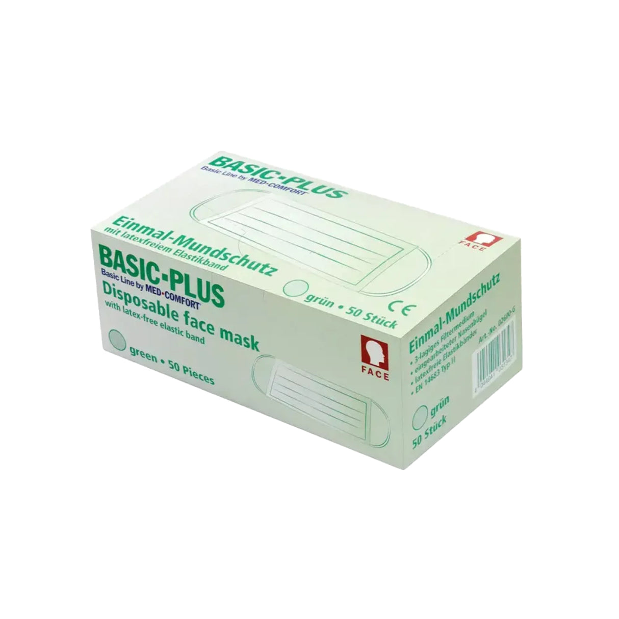 AMPri Basic-Plus Einmalmundschutz Typ II, 3-lagig - 1 Packung = 50 Stück, Farbe: grün