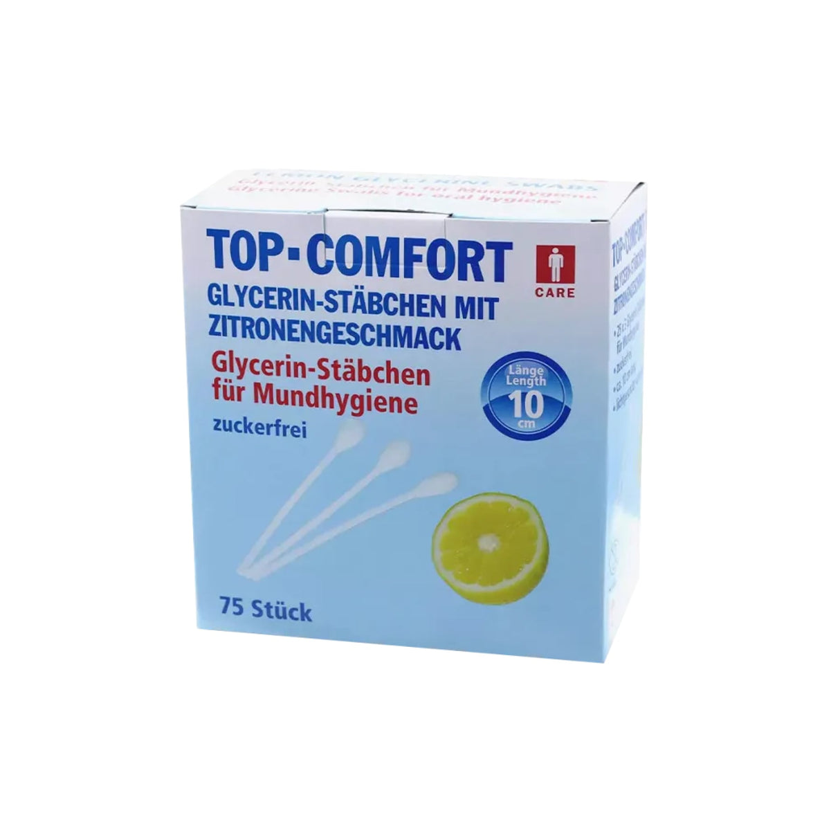 TOP COMFORT Wattestäbchen für die Mundhygiene, 100 mm, Lemon - 1 Karton = 20 Packungen à 25 Sets à 3 Stück