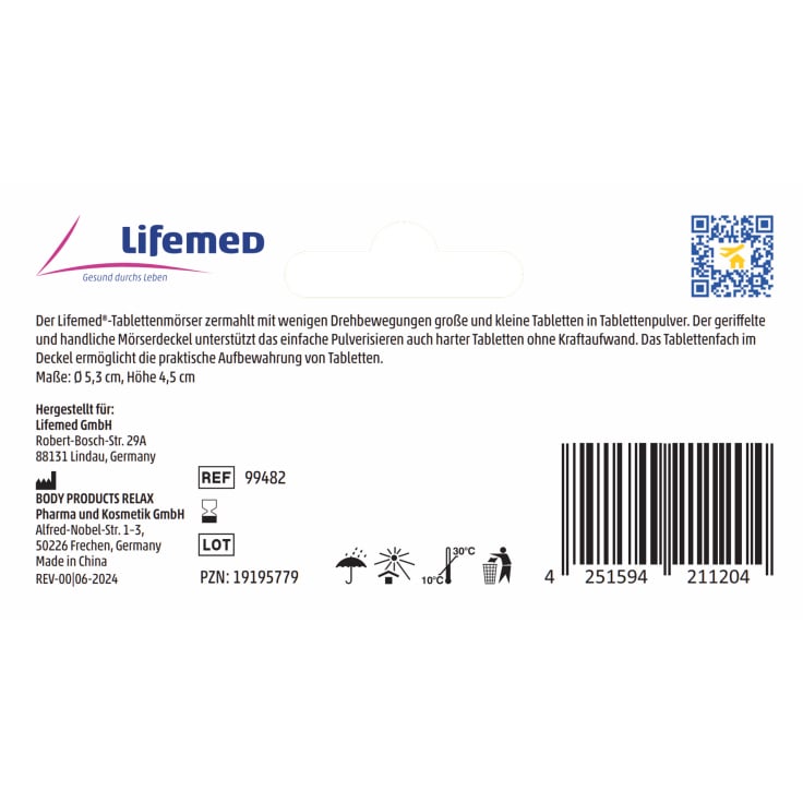 Lifemed Tablettenmörser rund, Tabletten zermahlen - Ø 5,3 cm x 4,5 cm – Farbe: blau