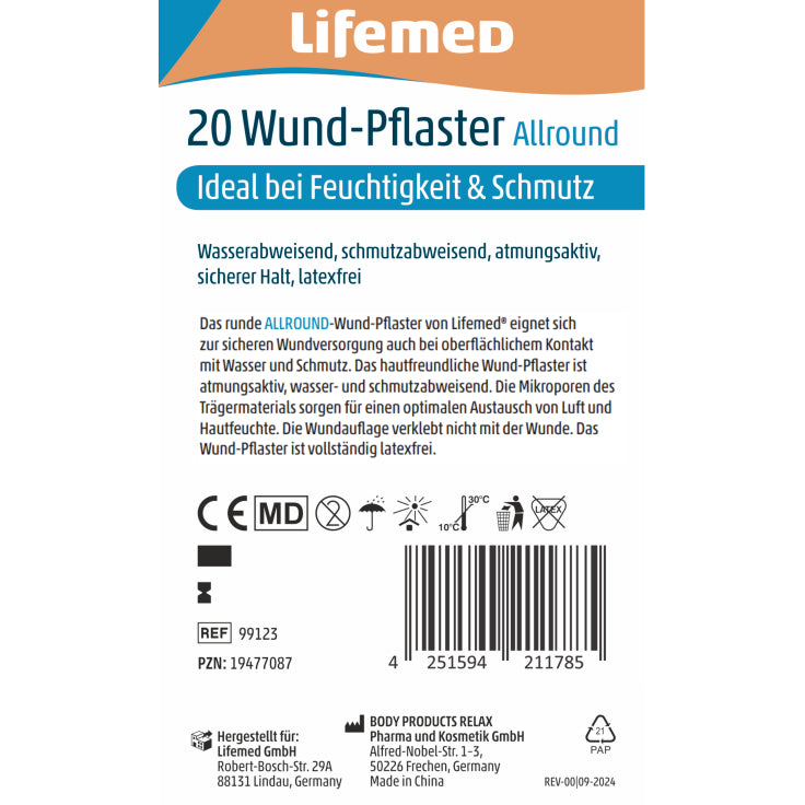 Lifemed Allround Wund Pflaster rund - Ø 2,5 cm – 1 Packung = 20 Stück