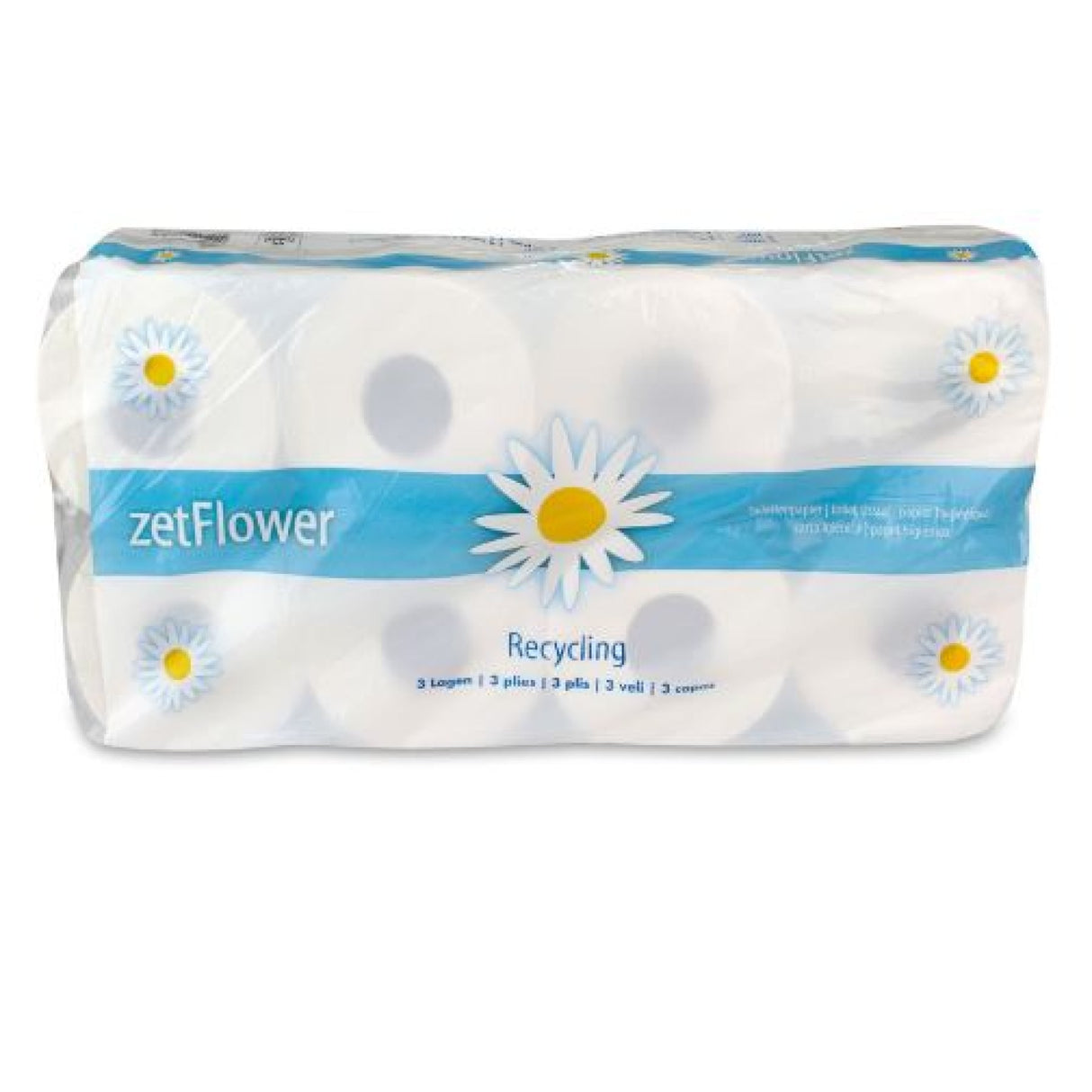 ZVG Toilettenpapier 3-lagig, weiß – 250 Blatt/Rolle, mit Blumendekor