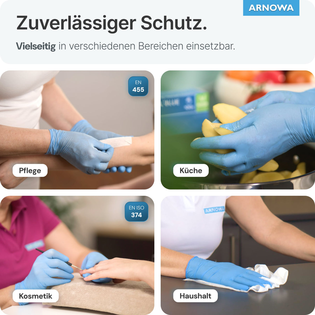 ARNOMED Nitril Blue Einmalhandschuhe, puderfrei, blau – extra reißfest – Ansicht 6