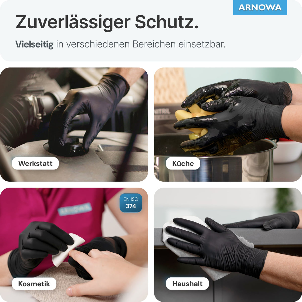 ARNOMED Nitril Midnight Black Einmalhandschuhe, puderfrei, schwarz – extra reißfest – Ansicht 7