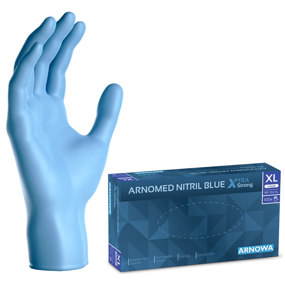 ARNOMED Nitril Blue XTRA STRONG Einmalhandschuhe, puderfrei, blau – extra stark – Ansicht 3
