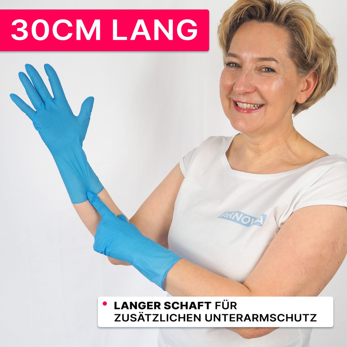 ARNOMED Nitril Blue XTRA LONG Einmalhandschuhe, puderfrei, blau – extra lang & reißfest – Ansicht 4
