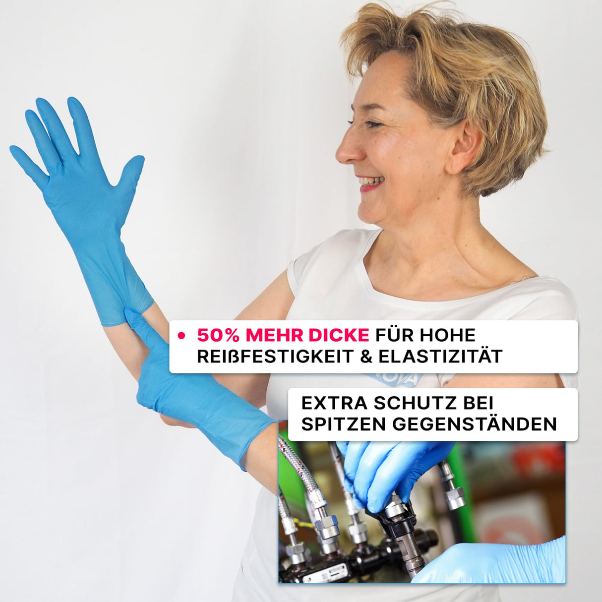 ARNOMED Nitril Blue XTRA LONG Einmalhandschuhe, puderfrei, blau – extra lang & reißfest – Ansicht 5