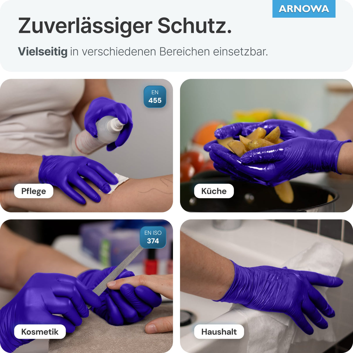 ARNOMED Nitril XTRA PURE Einmalhandschuhe, puderfrei, violett – frei von Akzeleratoren – Ansicht 6