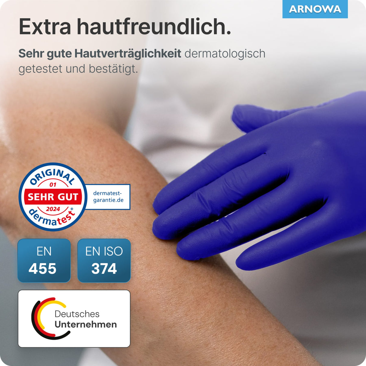 ARNOMED Nitril XTRA PURE Einmalhandschuhe, puderfrei, violett – frei von Akzeleratoren – Ansicht 7
