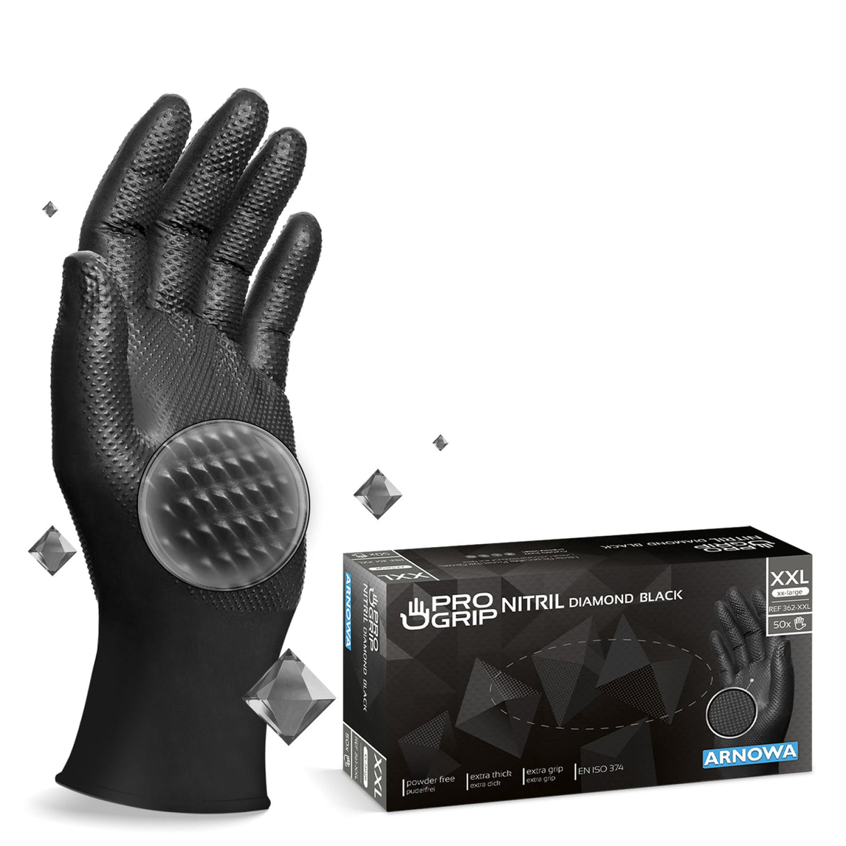 PROGRIP Nitril Diamond Black Einmalhandschuhe, puderfrei – robust und griffig – Ansicht 3