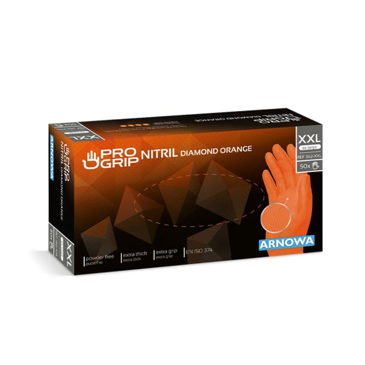 PROGRIP Nitril Diamond Orange Einmalhandschuhe, puderfrei – hohe Strapazierfähigkeit – Ansicht 1
