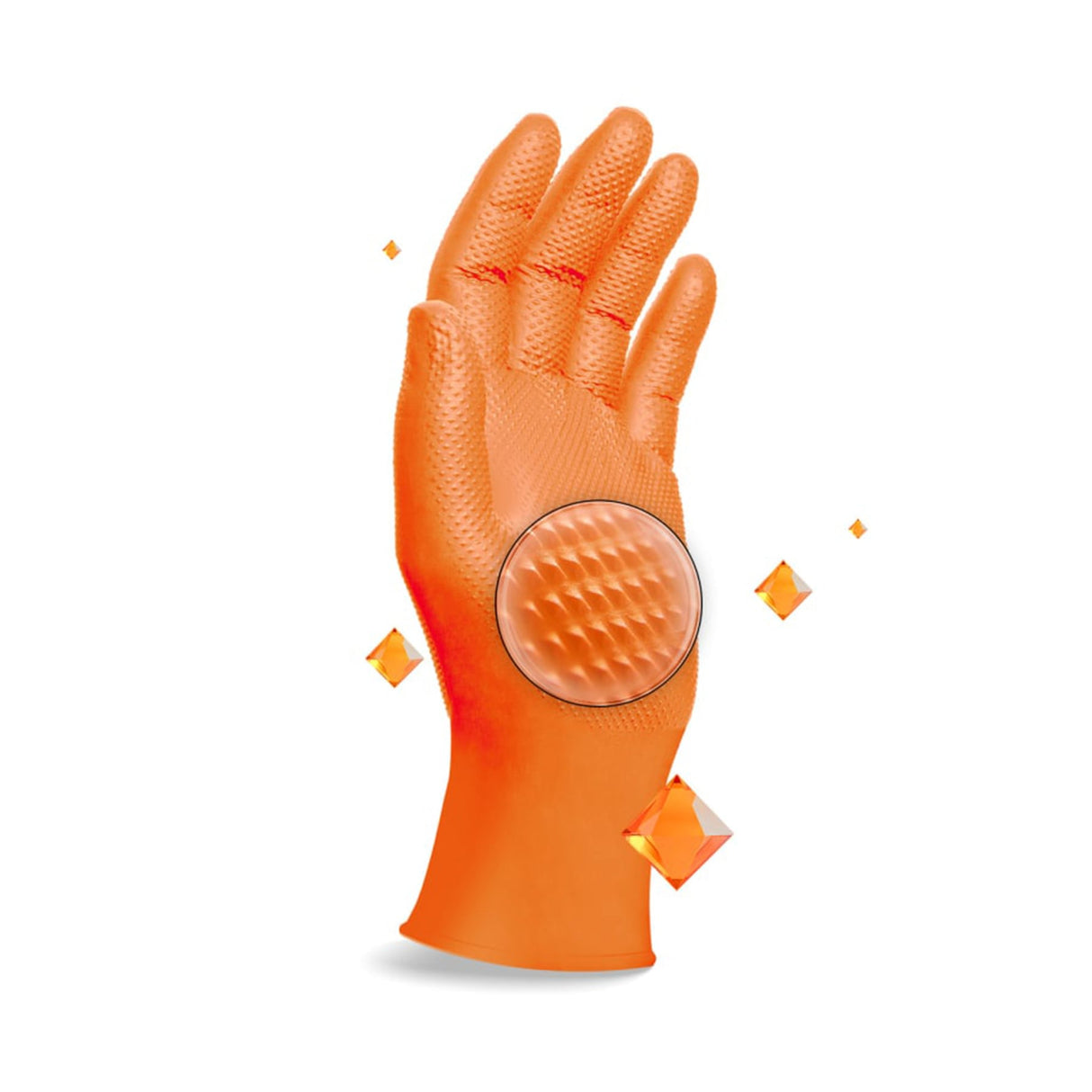 PROGRIP Nitril Diamond Orange Einmalhandschuhe, puderfrei – hohe Strapazierfähigkeit – Ansicht 2