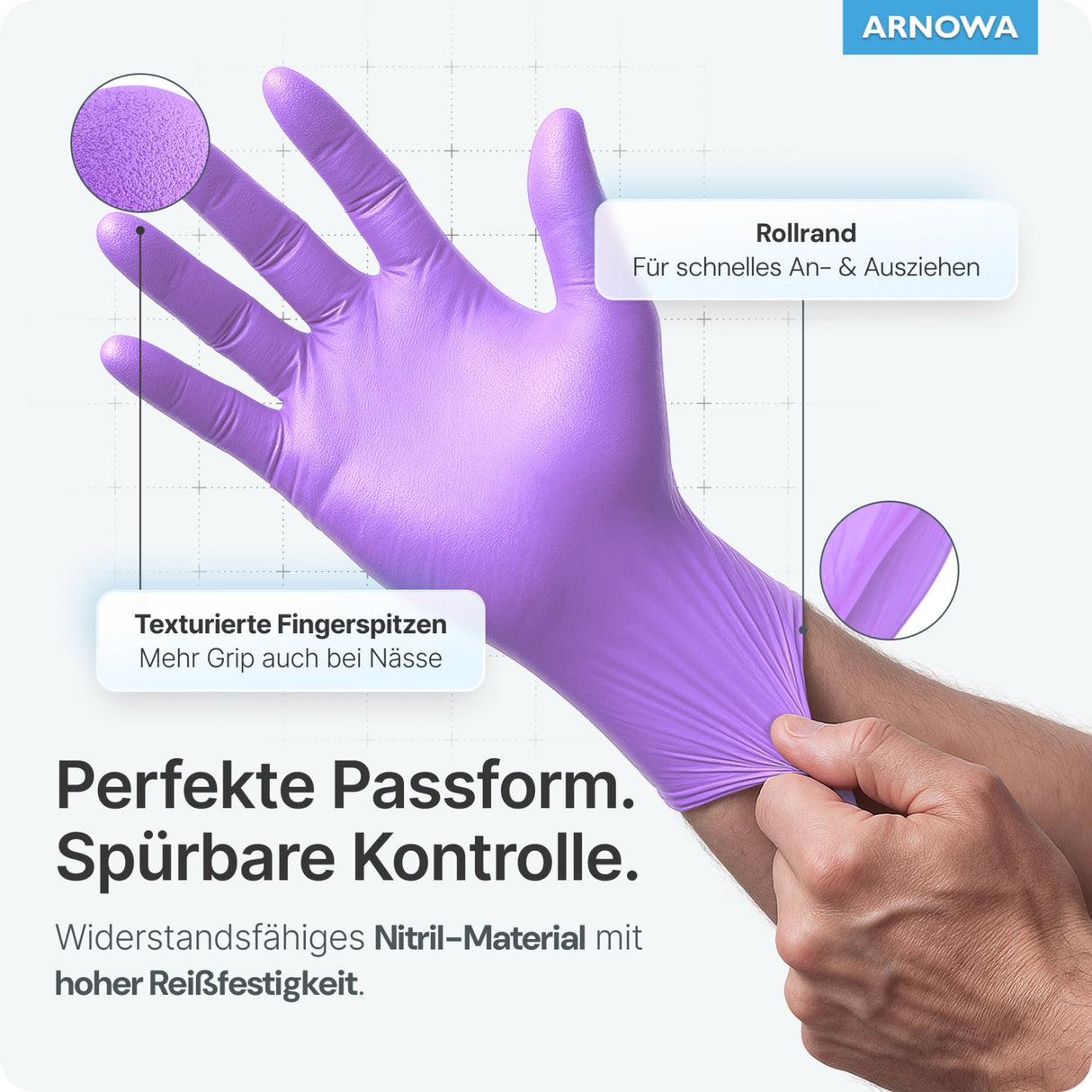 ARNOMED Nitril Lavender Violet Einmalhandschuhe, puderfrei, lila – Ansicht 5