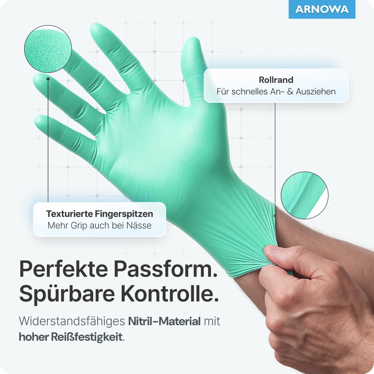 ARNOMED Nitril Peppermint Green Einmalhandschuhe, puderfrei, grün – Ansicht 5