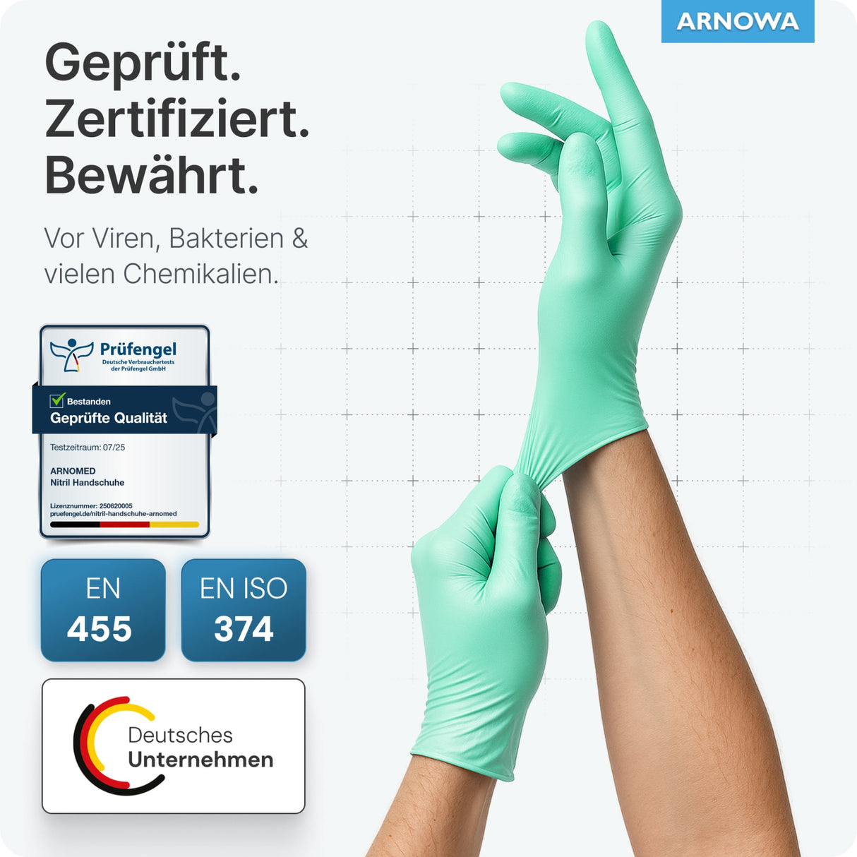 ARNOMED Nitril Peppermint Green Einmalhandschuhe, puderfrei, grün – Ansicht 7