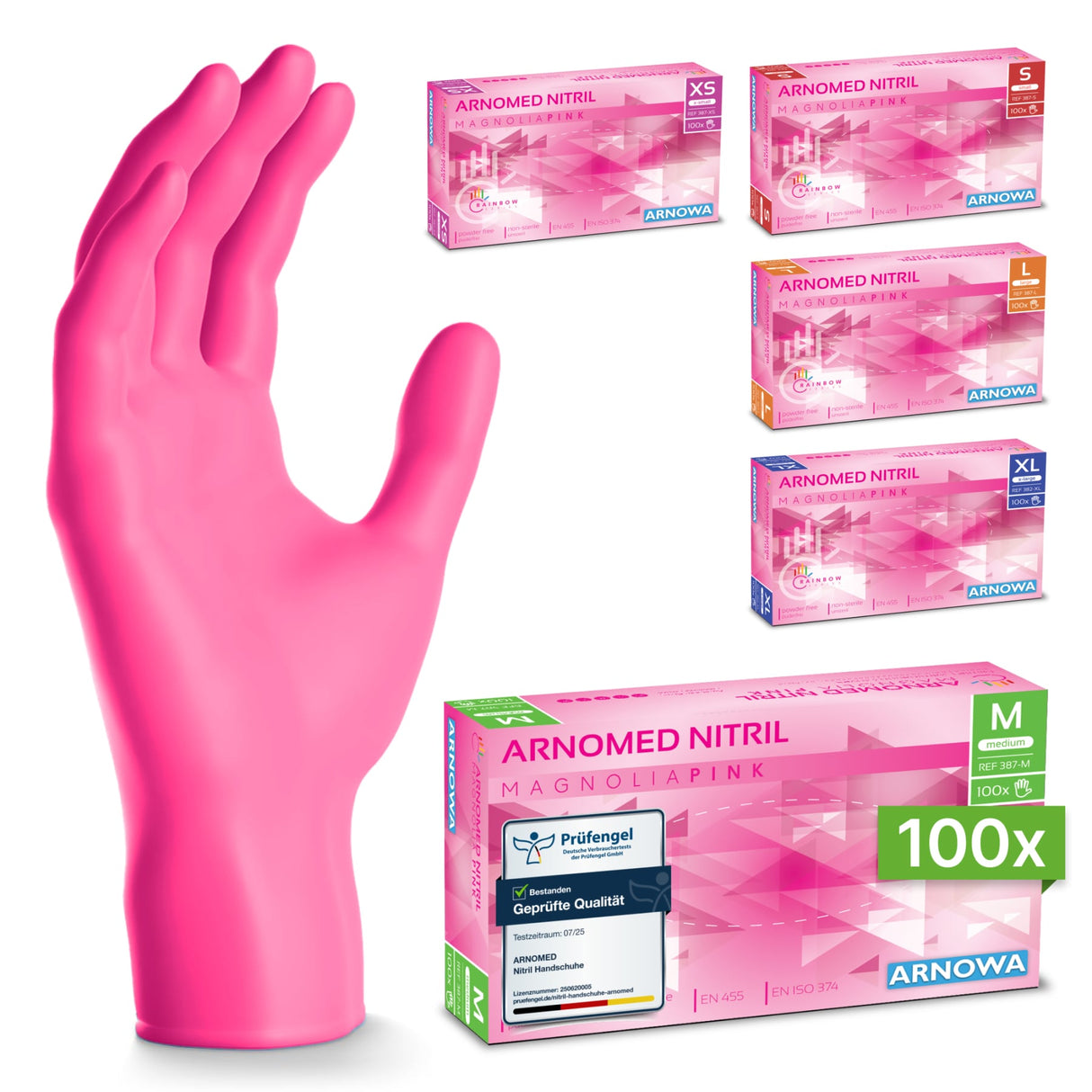ARNOMED Nitril Magnolia Pink Einmalhandschuhe, puderfrei, pink – Ansicht 4