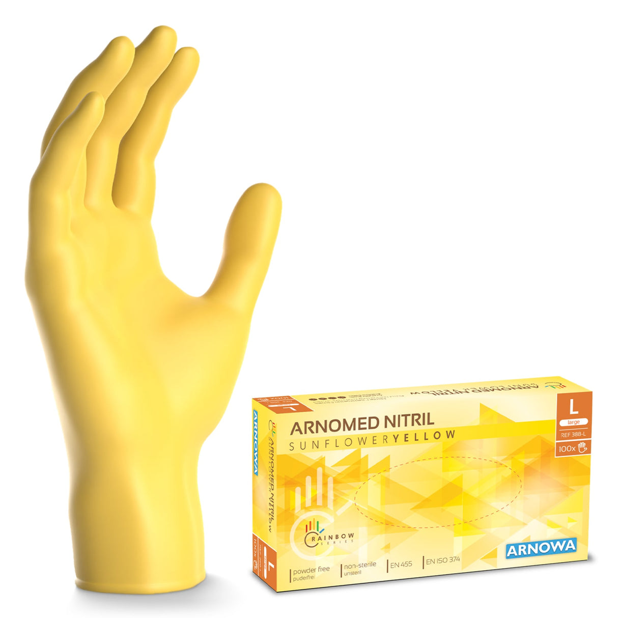 ARNOMED Nitril Sunflower Yellow Einmalhandschuhe, puderfrei, gelb – Ansicht 3
